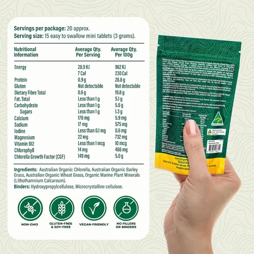 Miniatura 4 de Biogenesis SuperGreens Plus Tabletas – 300 unidades (200 mg) Sin sabor Clorella orgánica, pasto de trigo y hierba de cebada Cultivado