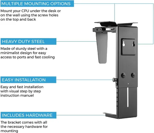 Miniatura 4 de HumanCentric Soporte ajustable para computadora debajo del escritorio y montaje en pared, soporte para CPU se adapta a la mayoría de fundas de PC