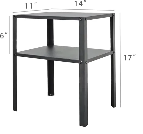 Miniatura 3 de FixtureDisplays® Mesita de noche de metal negro de 2 niveles, 14 pulgadas de ancho x 11 pulgadas de profundidad x 17 pulgadas de alto, elevador