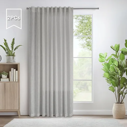 Miniatura 56 de Cortinas de lino azul de 84 pulgadas de largo para sala de estar; juego de 2 paneles con lengüeta trasera; cortinas con dobladillo para barra; Azul