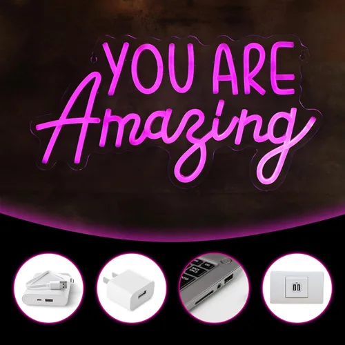 Miniatura 3 de Hoolerry Letrero de neón con texto en inglés «You Are Amazing Light» para dormitorio, luz LED de neón rosa, para cumpleaños, niñas, fiesta, pared