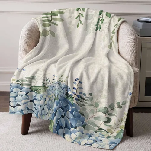 Miniatura 10 de Super Soft Flannel Fleece Blanket, Farmhouse Eucalyptus Blue Hydrangea Plants Linen Lightweight Blankets, Cozy Microfiber Plush Throw Blankets for