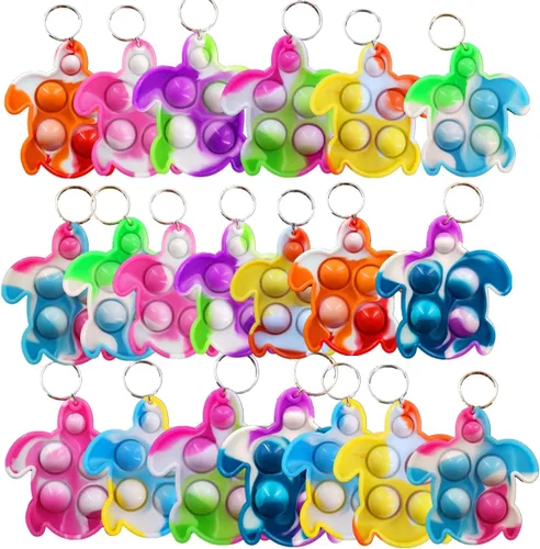 Miniatura 8 de 20 piezas de mini tortuga arcoíris Pop Fidget llavero juguete, regalos de fiesta, juguetes de burbujas para aliviar la ansiedad y el estrés, regalo