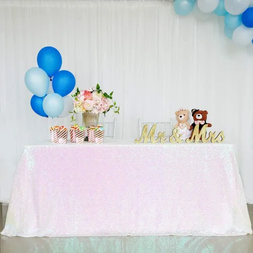 Miniatura 104 de B-COOL Mantel de lentejuelas de 60 x 102 pulgadas, mantel de cumpleaños rectangular azul bebé, brillante, duradero, boda, fiesta, restaurante