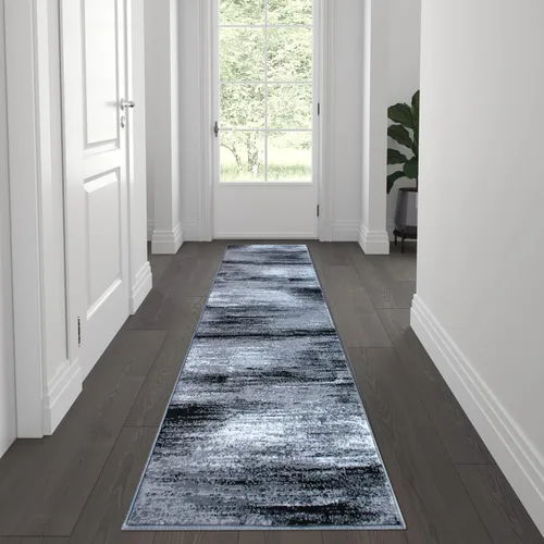 Miniatura 27 de Flash Furniture Rylan Collection - Alfombra contemporánea de olefinas azules, de pelo alto, 2 x 10 pies, respaldo de yute, pasillo, entrada
