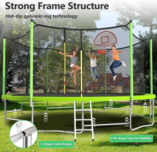 Miniatura 7 de Lyromix - Cama elástica mejorada de 16 pies, 15 pies, 14 pies, 12 pies, 10 pies y 8 pies para exteriores con aro de baloncesto y red, capacidad
