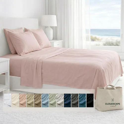 Miniatura 65 de Cloud Scape Linen - Juego de sábanas de algodón egipcio de doble capa, tamaño individual, tejido de satén de fibra larga, juego de 3 piezas, ropa