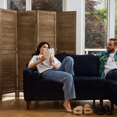 Miniatura 3 de Separadores de habitación y pantallas plegables de privacidad, separadores de madera con listones de pared para el hogar, oficina, dormitorio, 4