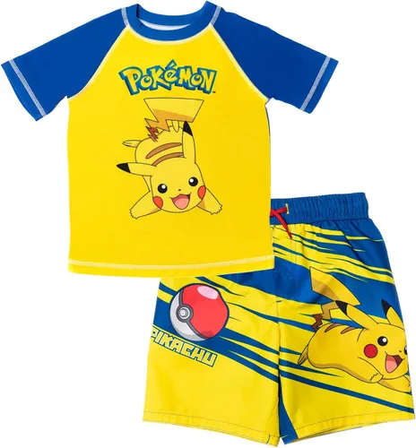 Pokemon Conjunto de traje de baño y camiseta de protección UPF 50+ para niños pequeños a niños grandes (4-14-16)