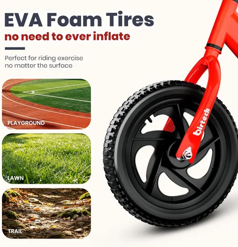 Miniatura 5 de Bicicleta de equilibrio Birtech para niños de 2 a 5 años, bicicleta de 12 pulgadas para niños pequeños, bicicleta de entrenamiento sin pedal, Rojo
