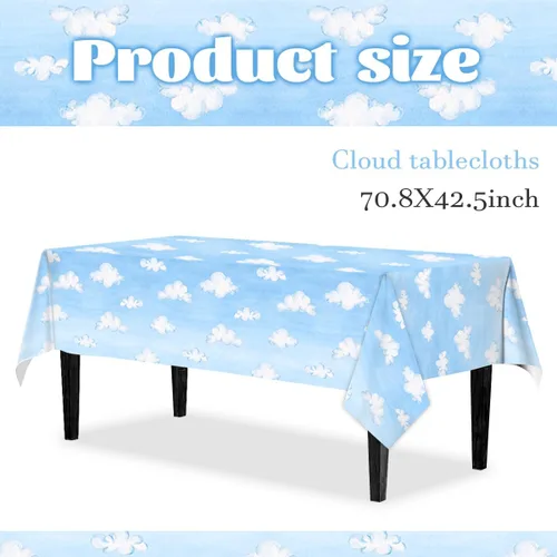 Miniatura 4 de CMUSKO 3 manteles de nube, suministros de fiesta de historias de dibujos animados, cielo azul, nubes blancas, fundas rectangulares de plástico