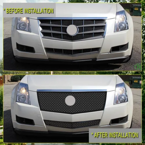 Miniatura 6 de Compatible con Cadillac CTS 2008-2013 y Cadillac CTS Coupé 2011-2014 Negro Acero inoxidable Doble Malla de Alambre Rejilla Inserto Combo