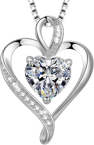 LAVUMO Heart Necklaces for Women 925 Sterling Silver Pendant Jewelry Necklace Silver Rose Gold Love Birthstone Necklace for Her Girlfriend Wife