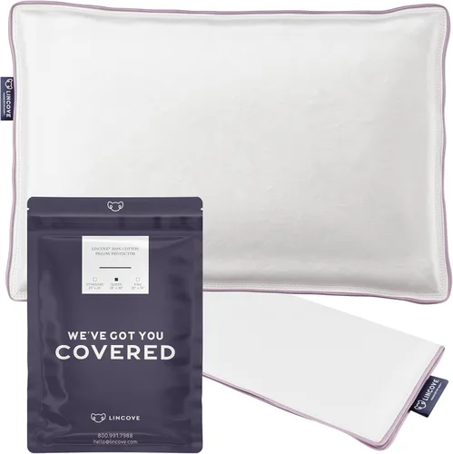 Miniatura 8 de Lincove Funda protectora de almohada de satén 100% algodón, funda de almohada con cremallera, 500 hilos, algodón de lujo, protector de almohada