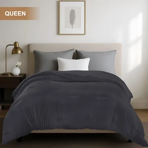 Miniatura 3 de Utopia Bedding Edredones tamaño Queen, relleno de edredón para todas las estaciones, edredón de plumón alternativo con pestañas en las esquinas, Gris