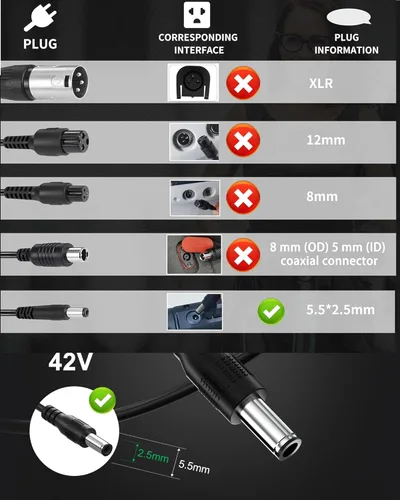Miniatura 3 de VHBW Cargador eléctrico de scooter de 42 V 2 A, compatible con scooters de batería Hover-1 de 36 V (Highlander, Dynamo, Gambit, Helios y más)