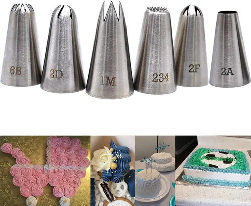 Juego de Puntas para Decoración de Tartas y Tubería de Glaseado, 6 Puntas Grandes #1M 2A 2D 2F 6B 234, Puntas de Repostería de Acero Inoxidable para