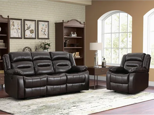 Miniatura 22 de EBELLO Sofá Reclinable Eléctrico de Piel Sintética para Dos Personas, Juego de Sofá Reclinable de 3 Asientos, Juego de Sillón Sofá Reclinable Marrón