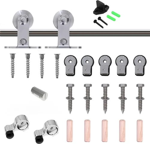 Miniatura 6 de TSMST Kit de herrajes para puerta corrediza de granero de 6 pies, riel de acero inoxidable de servicio pesado resistente con montaje superior