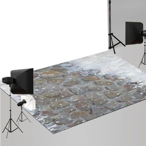 MEHOFOND Alfombrillas de goma de 5 x 4 pies, estilo rústico, para invierno, nieve, exteriores, fotografía, camino de piedra, impreso, tapete de goma