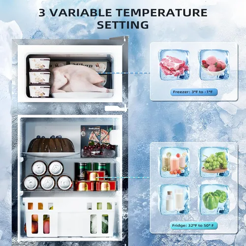Miniatura 3 de Antarctic Star 3.2 pies cúbicos, mini refrigerador con congelador, mininevera de dos puertas, refrigerador compacto, termostato ajustable, mini