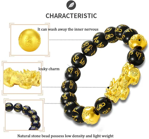 Miniatura 3 de RIOSO Feng Shui - Pulseras de buena suerte para hombres y mujeres con cuentas de obsidiana y dragón de la suerte, pulsera Pixiu Pi Yao atrae riqueza