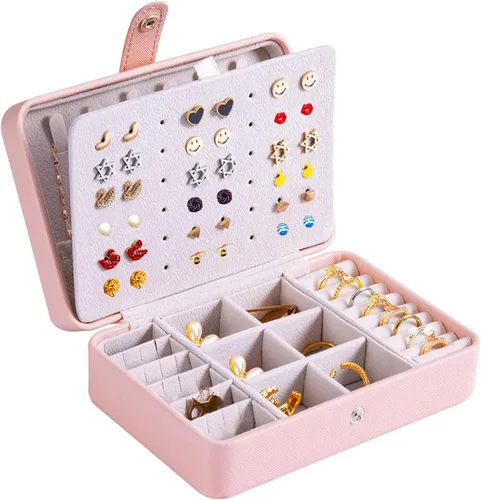 Joyero pequeño para mujeres y niñas, regalo de cumpleaños, organizador de joyas de viaje de cuero, joyero de viaje pequeño, joyero de viaje