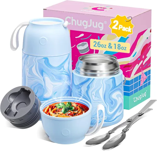 Miniatura 12 de Paquete de 2 termos para comida caliente para adultos y niños, boca ancha, tarro de alimentos aislado al vacío con cuchara, termo de sopa a prueba