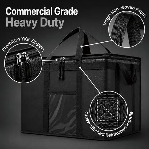 Miniatura 7 de NZ home Durable 3XL PRO Bolsa Térmica Aislada y Calentador de Alimentos para Entrega y Compras de Comestibles con Cremallera Superior, Azul Grado