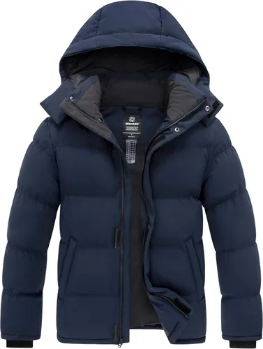 Miniatura 8 de Wantdo - Abrigo de invierno cálido para hombre, chaqueta acolchada impermeable y resistente al viento, capa gruesa de forro desmontable