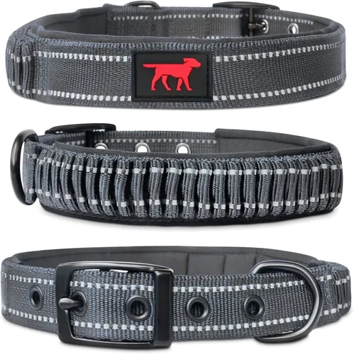 Miniatura 17 de Tuff Pupper Collar de perro resistente con asa Collar de nailon balístico resistente Collar de perro acolchado reflectante con hardware Azul