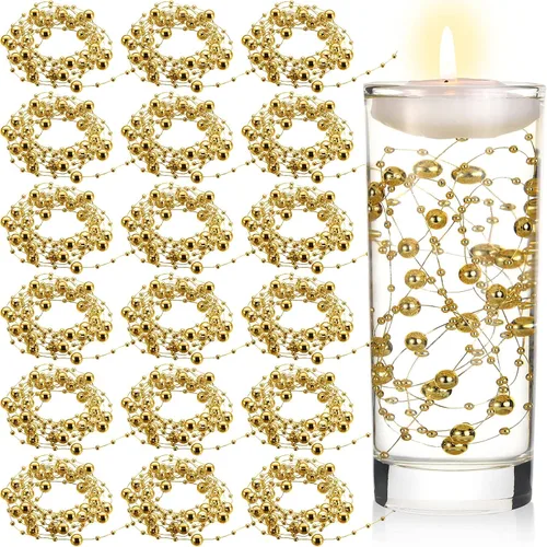 Hicarer Cadena de perlas de 157 pies con 24 cuerdas para velas flotantes, perlas de imitación como relleno de jarrón, ideal para bodas, fiestas,