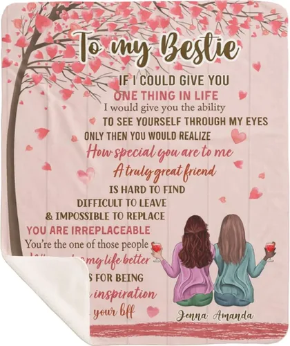 Miniatura 10 de Manta de mejor amiga con nombre personalizable con texto en inglés «To My Bestie I Love You», regalo personalizado de cumpleaños y amistad
