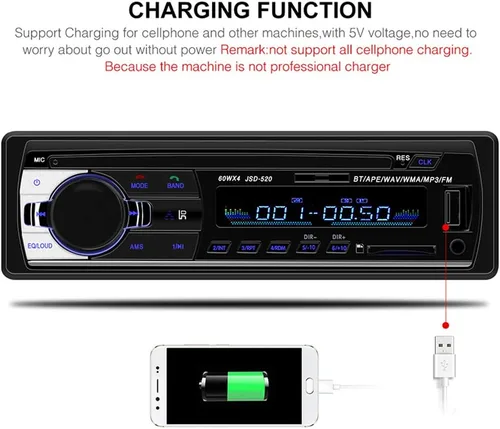 Miniatura 5 de PolarLander Radio de coche audio USB/SD/MP3 receptor Bluetooth manos libres con control remoto negro 1 DIN