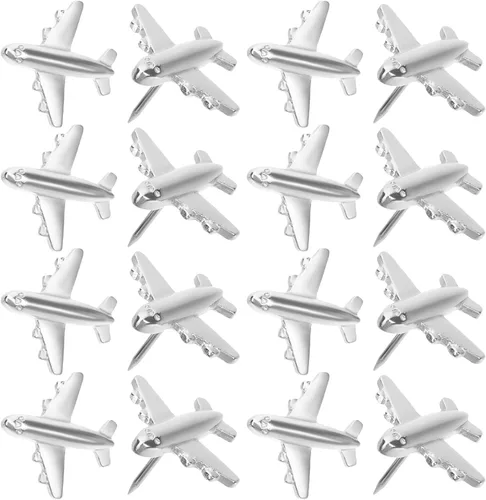 ABOOFAN 48 tachuelas de pulgar en forma de avión para mapas, tableros de corcho y paredes de fotos, chinchetas de metal para decoración de oficina