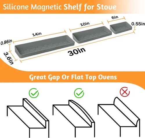 Miniatura 2 de Estante magnético de silicona de 30"/24"/20" para cocina, suave, flexible, fuerte, magnético, resistente al calor, sobre la estufa, estante de 3