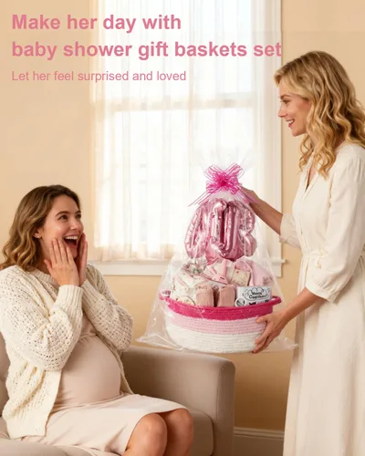 Miniatura 4 de Juego de 22 cestas de regalo para niña, rosa (recién nacido de 0 a 12 meses) Regalos premium para baby shower para niñas: juego de artículos
