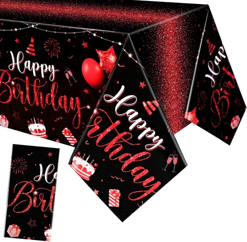 Miniatura 18 de Tudomro 3 piezas de manteles de feliz cumpleaños, manteles de plástico para decoración de fiesta de cumpleaños, paños rectangulares para baby Negro