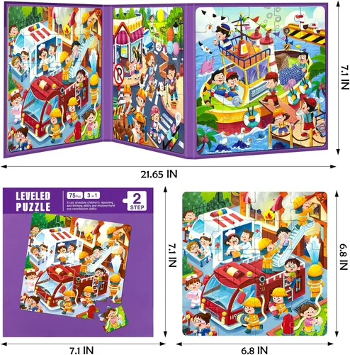 Miniatura 4 de Rompecabezas magnéticos para niños de 4 a 8 años, libro de rompecabezas de imanes de dibujos animados 3 en 1 para niños pequeños, juguetes de viaje