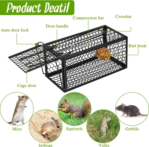 Miniatura 6 de Qualirey 1 Pieza Trampa Humana para Ratas Ardilla Listada Roedor Ratón Ardilla Trampa de 9.1 x 4.5 x 4.5 Pulgadas Animales Vivos Ratón Topillos
