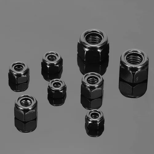 Miniatura 7 de Tuercas hexagonales de nailon 1/2-13, 50 tuercas de seguridad de acero inoxidable 304, accionamiento hexagonal, acabado brillante, óxido negro por