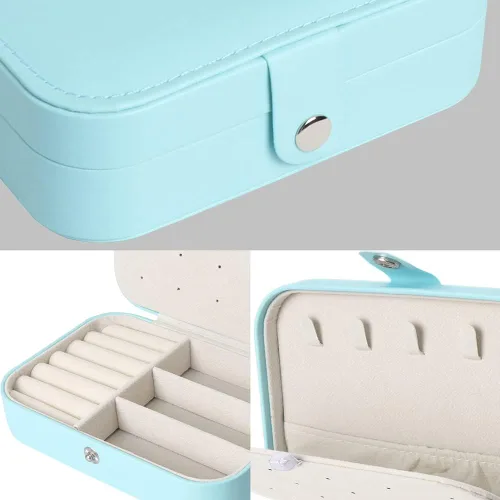Miniatura 7 de Joyero de viaje pequeñas cajas organizadoras de joyas para mujeres y niñas estuche de viaje de 2 capas mini soporte portátil de almacenamiento