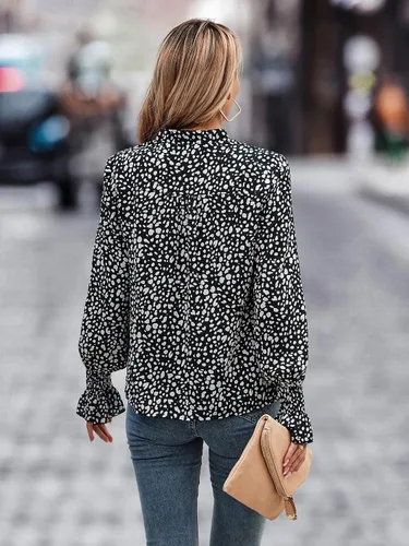 Miniatura 3 de ECOWISH Blusas de manga larga para mujer, con cuello en V, para primavera, casual, con lunares