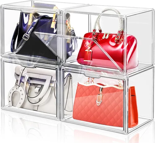 Miniatura 12 de DILIBRA Paquete de 4 Organizadores de Almacenamiento de Bolsos de Plástico Transparente para Armario, Pequeña Caja de Exhibición de Acrílico