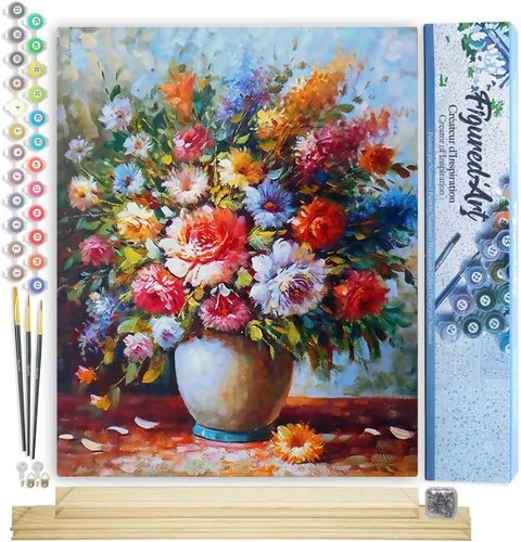 Miniatura 9 de Figured'Art - Juego de pintura por números, lienzo enrollado sin marco, para manualidades, para adultos, 16 x 20 pulgadas, jarrón de peonías