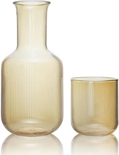 Miniatura 2 de Sizikato Jarra de agua de noche de cristal ámbar de 25 onzas con vaso de cristal.