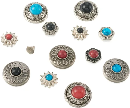 Miniatura 8 de 24 Juegos de Conchos para Cuero Remaches Decorativos de Girasol Tachuelas 13-20mm (0.512-0.787 in) Conchos Turquesa Remache Rápido de Metal