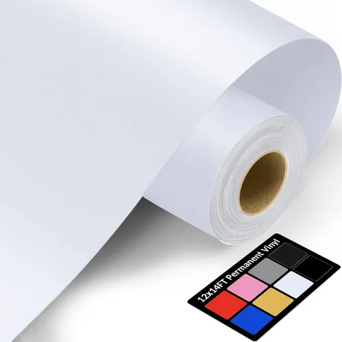 Miniatura 16 de Vinilo blanco de 12 pulgadas x 14 pies, vinilo permanente blanco brillante con respaldo de PET [más fácil que nunca deja residuos], adhesivo