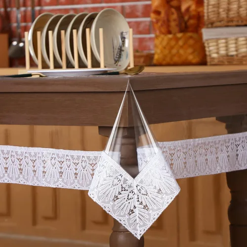 Miniatura 8 de Mixweer Protector Cubierta de Mesa de Vinilo Transparente Impermeable Mantel de Plástico para Mesa de Comedor Mantel de Encaje Blanco para Mesas