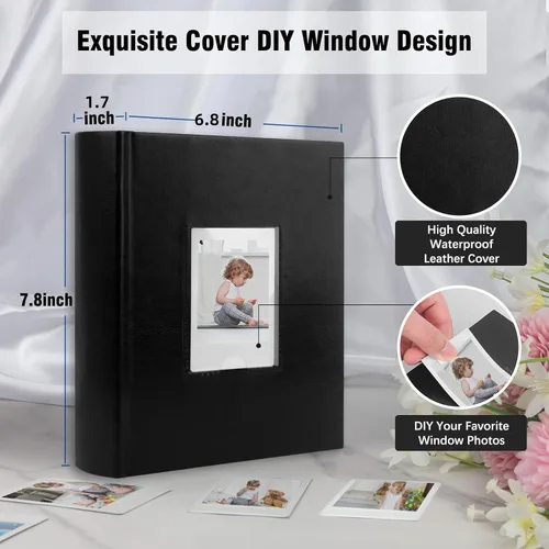 Miniatura 3 de Álbum de fotos para cámara Fujifilm Instax Mini, álbum de fotos para Polaroid, cubierta de cuero, 180 bolsillos 2 x 3 con espacio de escritura